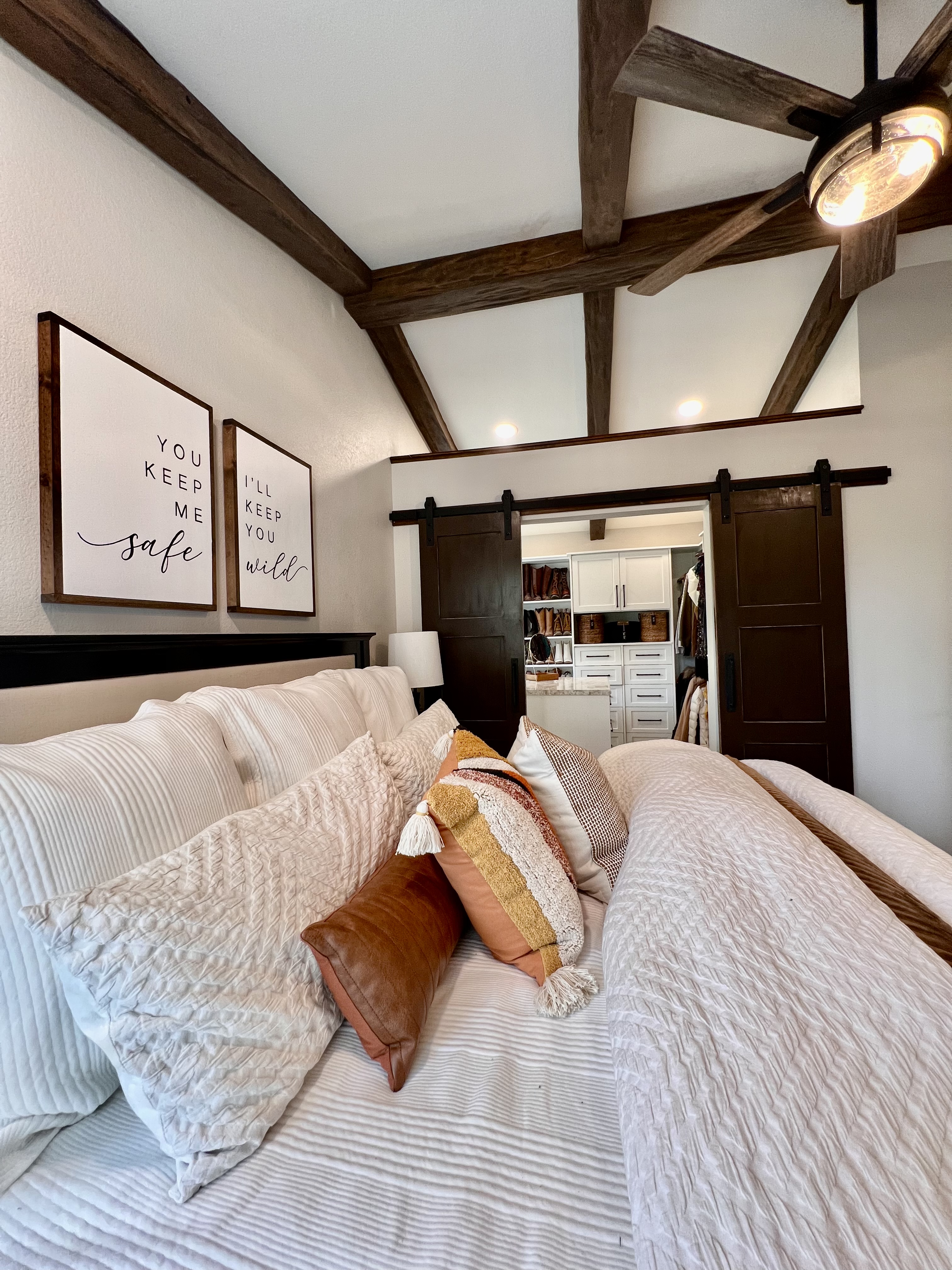 Master Bedroom With Magnolia Faux Wood Beams