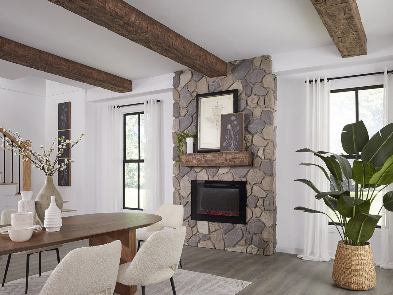 Old Tuscan Faux Wood Beams & Fireplace Mantel in Cappuccino