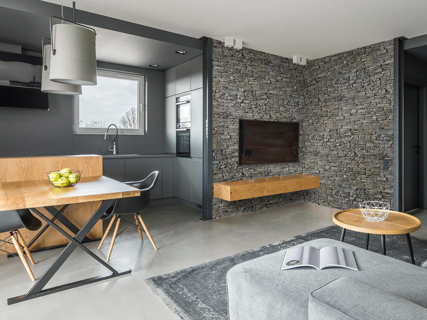 Sedona Dry Stack Faux Stone Wall Panels in Graphite