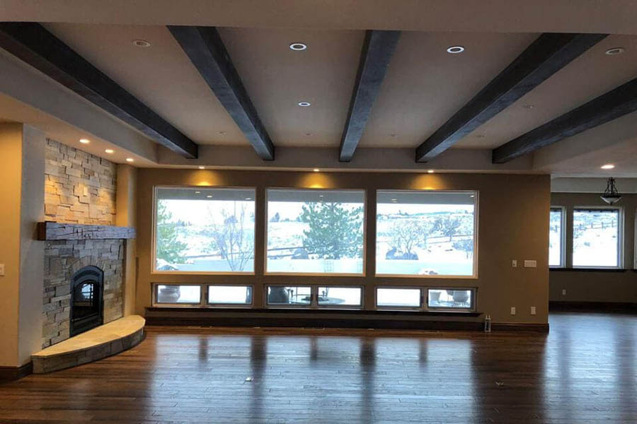 Faux beam spacing away from the wall