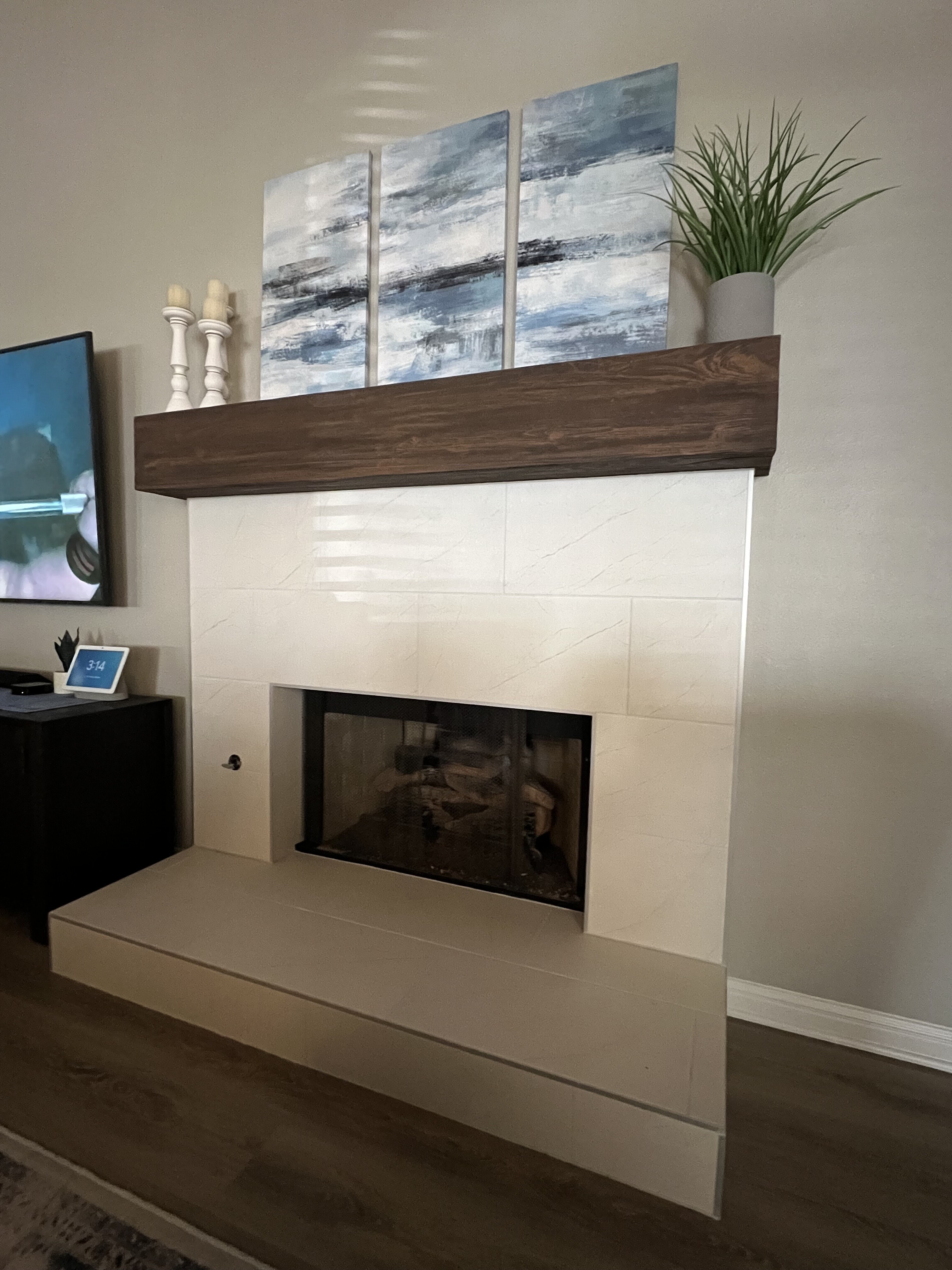 Old Barn Custom Faux Wood Mantel, Finished by Customer Old Barn Custom Faux Wood Mantel, Finished by Customer