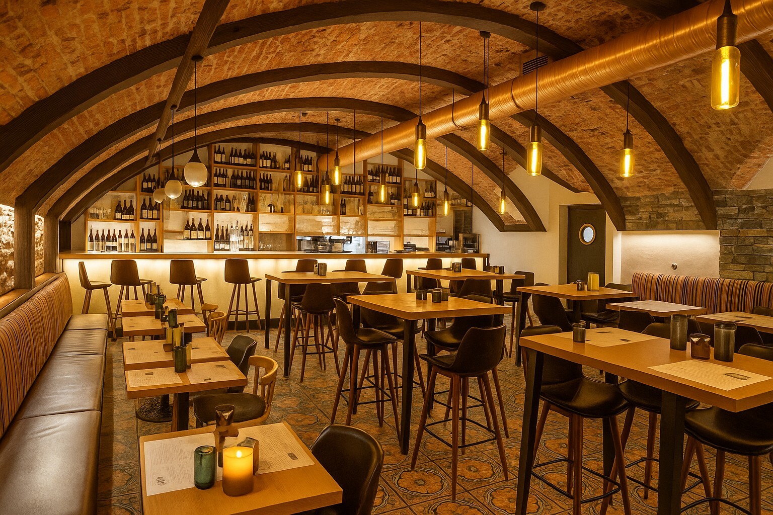 Wind Drift Curved Faux Wood Beams in Burnished